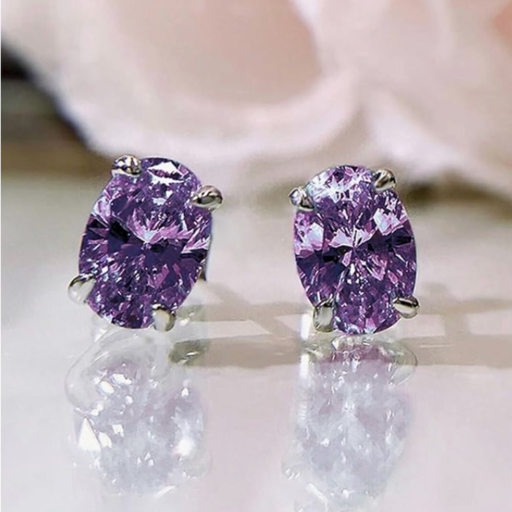 💜 NEW Lavender Crystal Gemstone Stud Earrings 💜